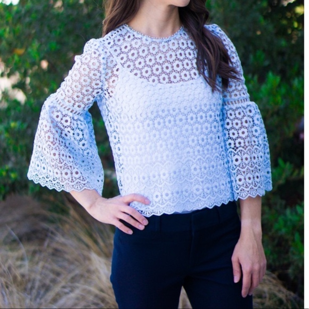 J. Crew  Blue Daisylace bell-sleeve top Size 0